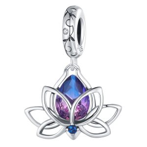 Solid 925 Signature Silver Lotus Gleam Fusion Charm